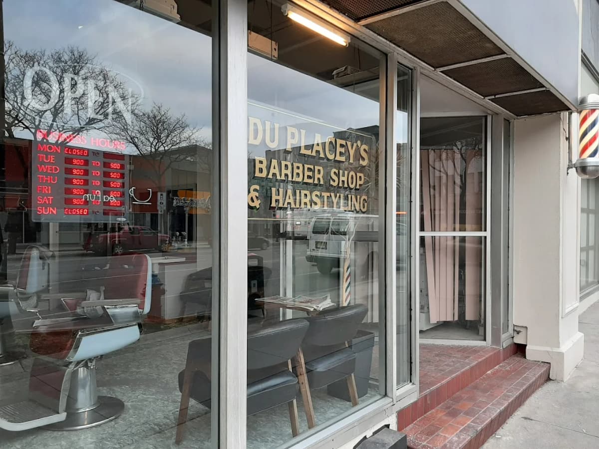 Duplacye's Barbershop storefront at 150 King Street East, Hamilton